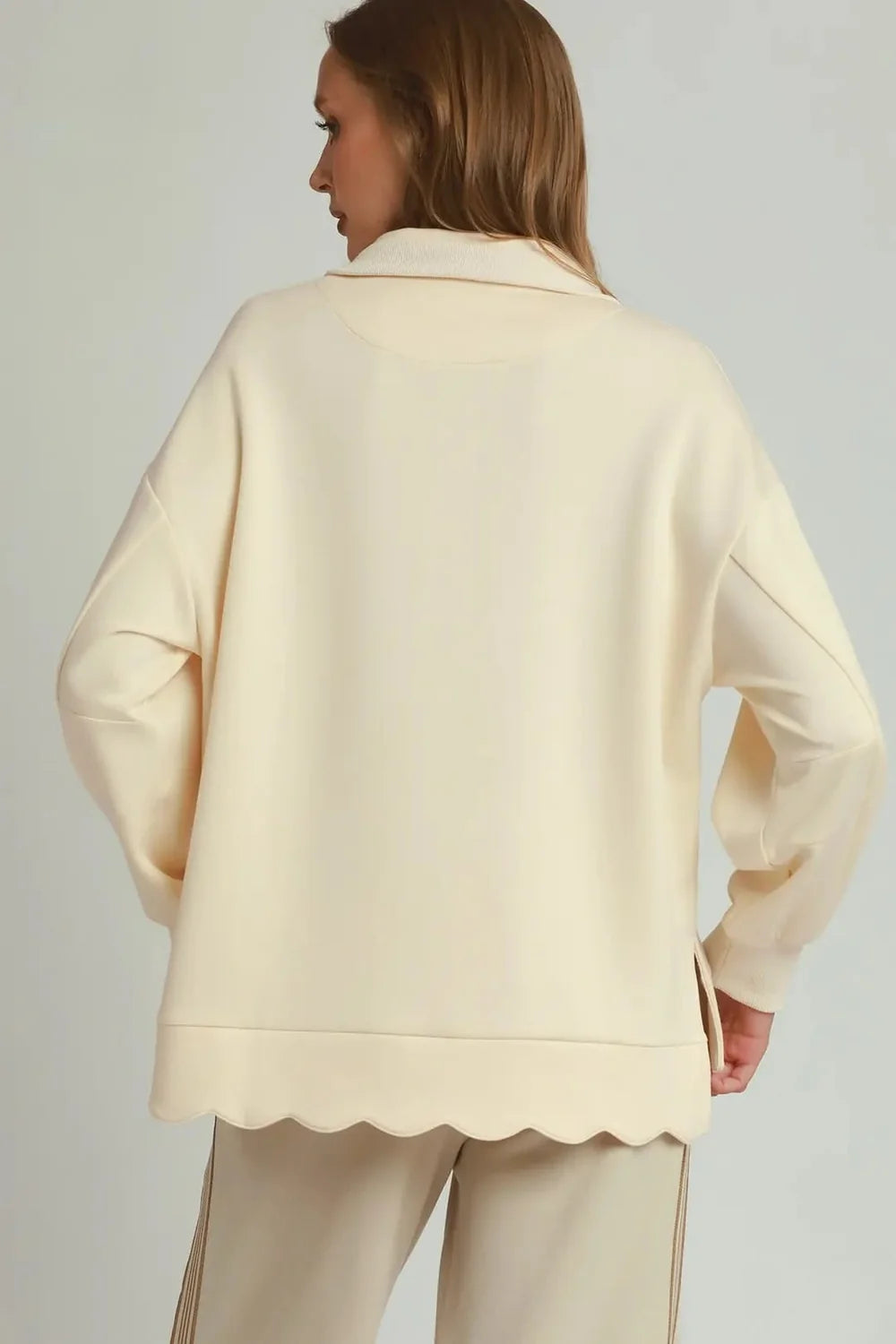 Scalloped Snap Front Pullover Sweatshirt