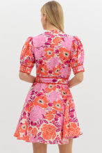 Load image into Gallery viewer, Puff Sleeve Accent Trim Tie Waist Dress
