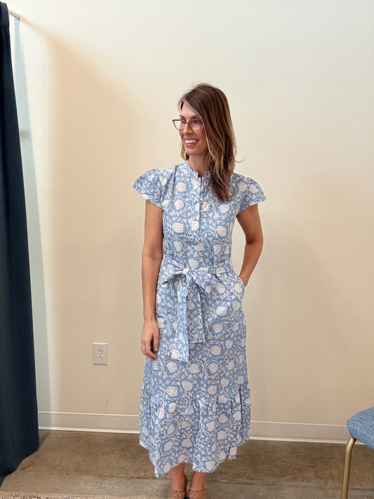 The Juna Dress- Soft Blue Floral