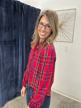 Load image into Gallery viewer, High Neck Ruffle Plaid Top

