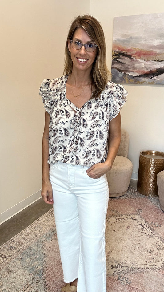 Ruffled Tie Front Short Sleeve Top