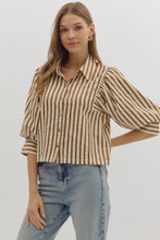 Load image into Gallery viewer, Striped Crop Length Button Puff Sleeve Top
