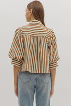 Load image into Gallery viewer, Striped Crop Length Button Puff Sleeve Top
