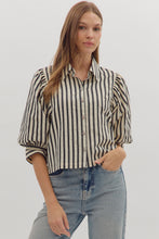 Load image into Gallery viewer, Striped Crop Length Button Puff Sleeve Top
