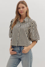 Load image into Gallery viewer, Striped Crop Length Button Puff Sleeve Top
