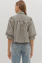 Load image into Gallery viewer, Striped Crop Length Button Puff Sleeve Top
