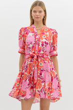 Load image into Gallery viewer, Puff Sleeve Accent Trim Tie Waist Dress
