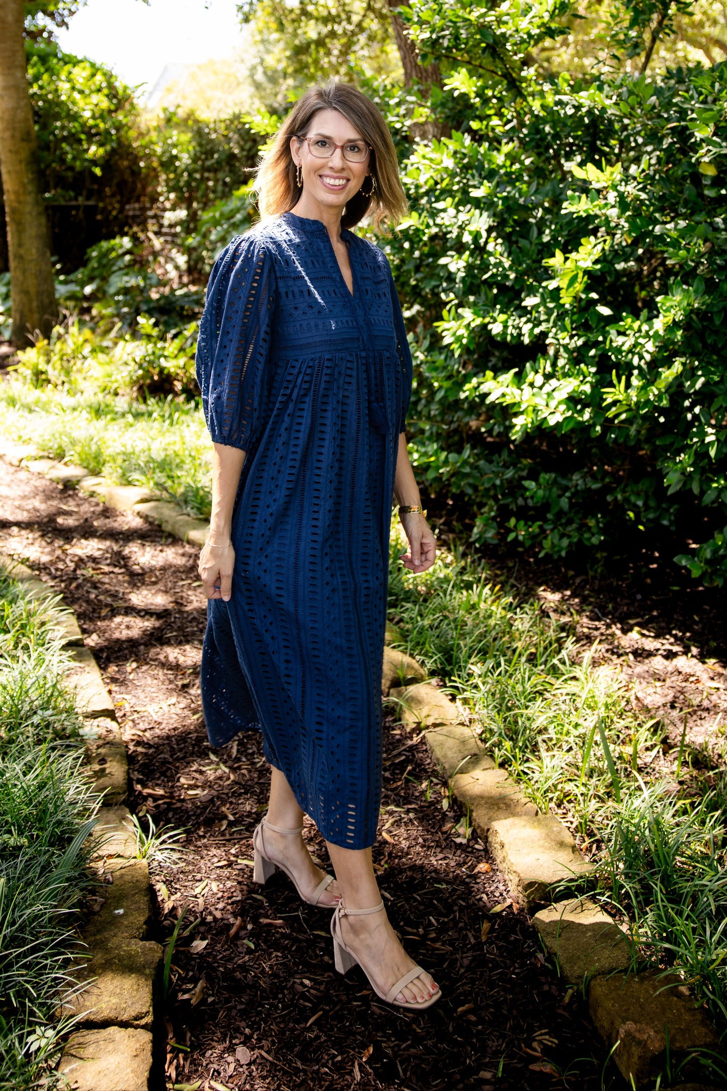 The Grace Eyelet Dress- Deep Navy