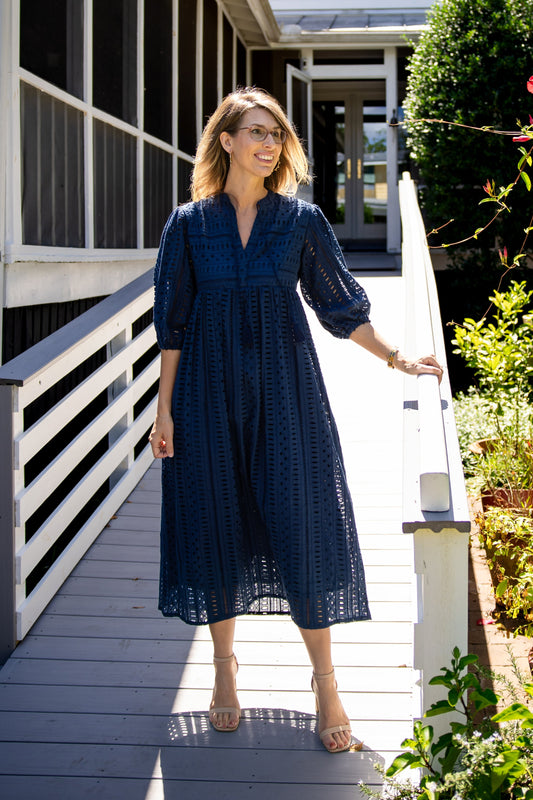 The Grace Eyelet Dress- Deep Navy