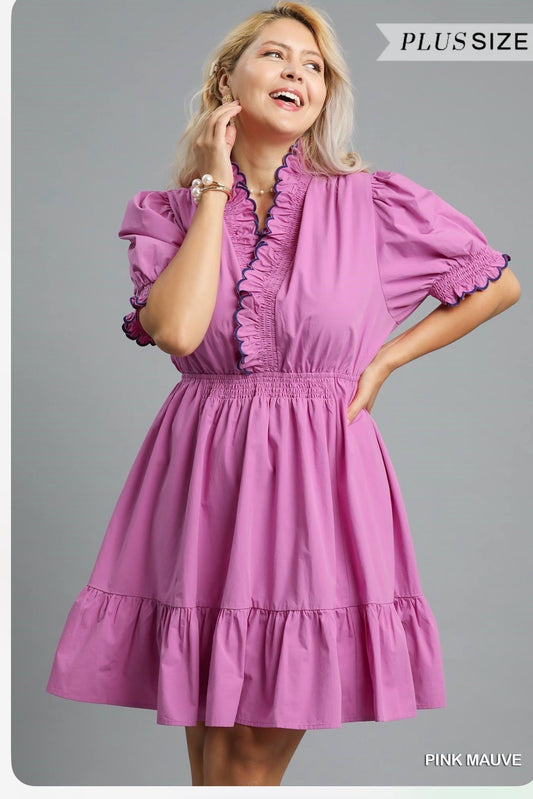 Purple Ruffle Cross Neck Dress