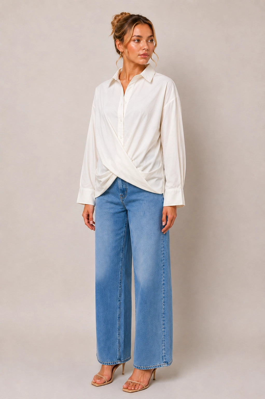 White Button Up Top with Twist Front