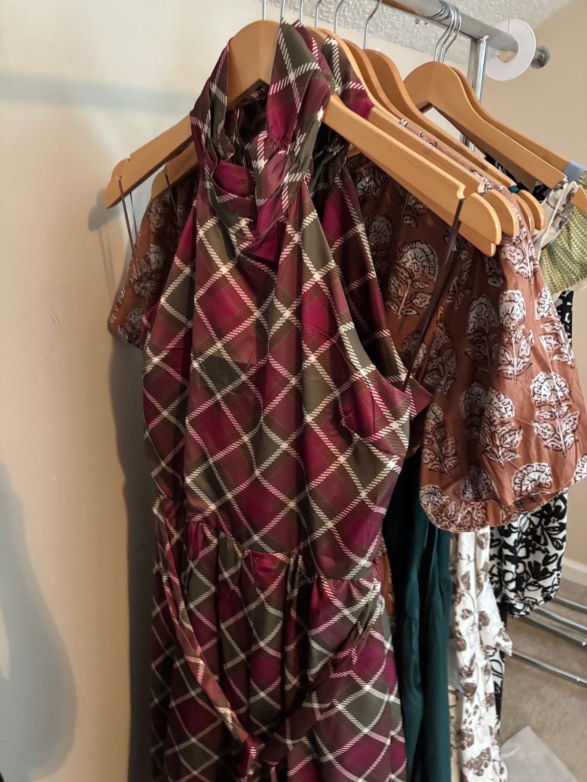 Rental- Plaid Satin Halter Dress