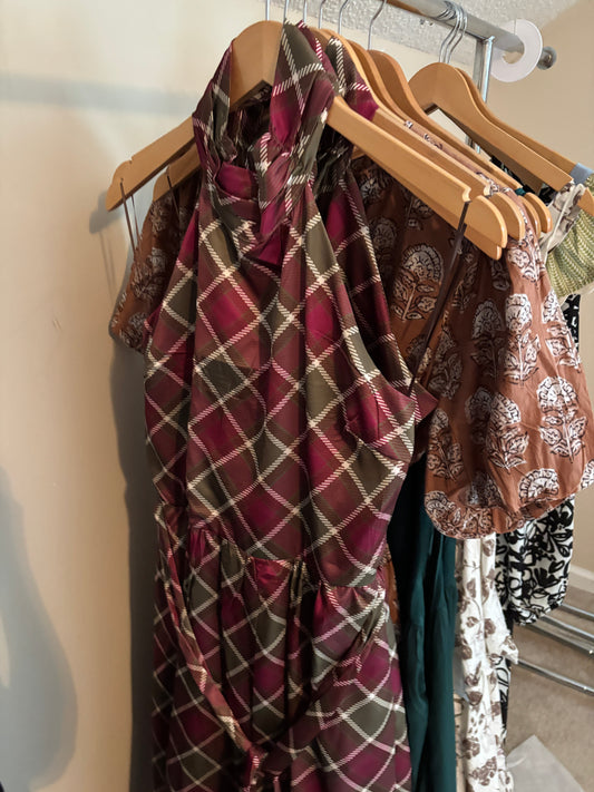 Rental- Plaid Satin Halter Dress