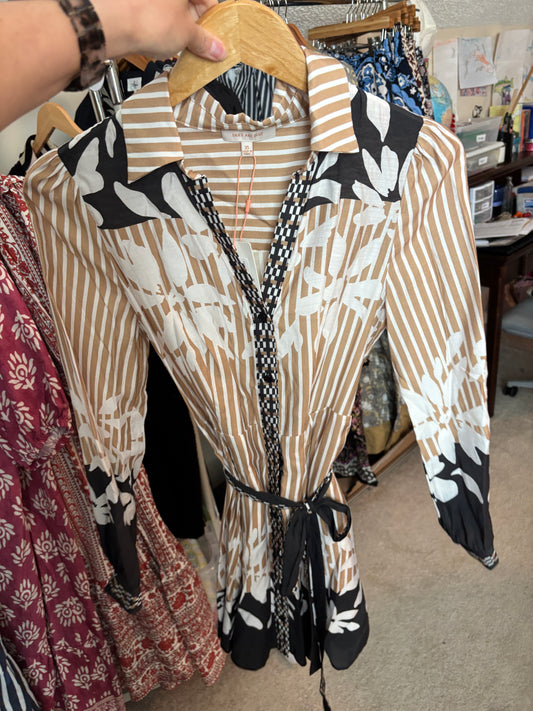 Rental- Skies Are Blue Black/Taupe Shirt Dress