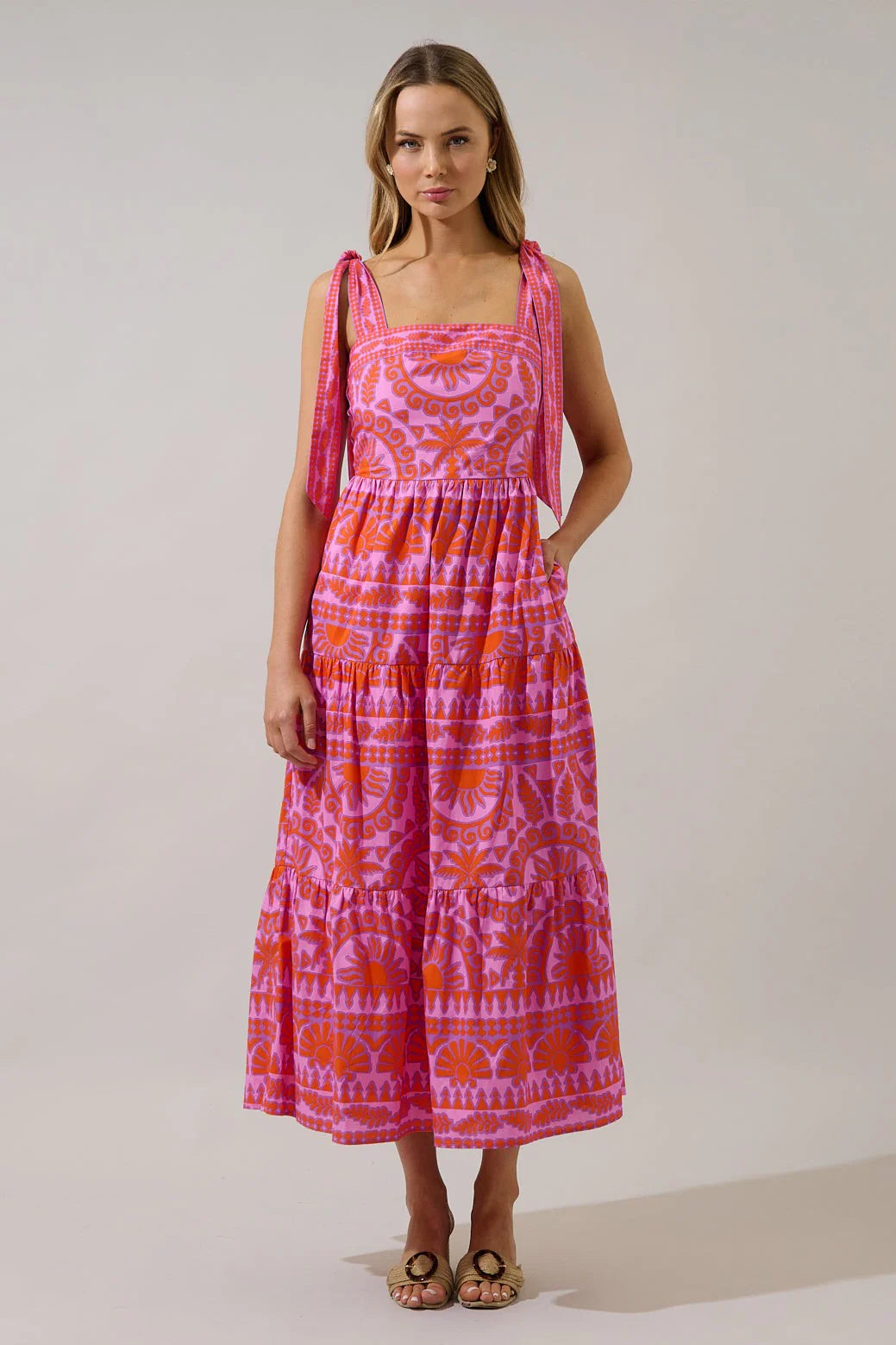 Rental -Juna print tie strap dress