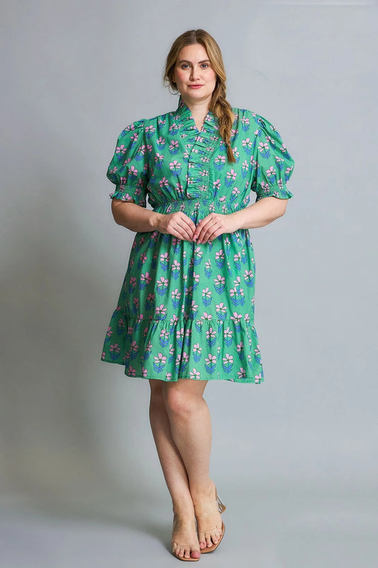 Green Floral Pink Printed Dress