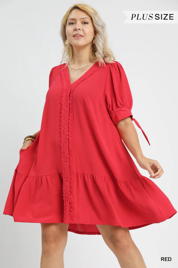 Red Button Up Flowy Dress