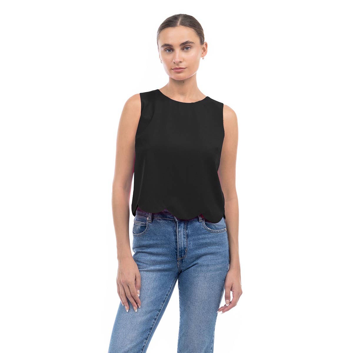 Scalloped Hem Sleeveless Top