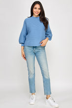Load image into Gallery viewer, Balloon Sleeve Mock Neck Ribbed Sweater
