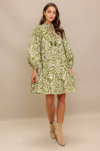 Load image into Gallery viewer, Long Sleeve Tie Neck Tiered Mini Dress
