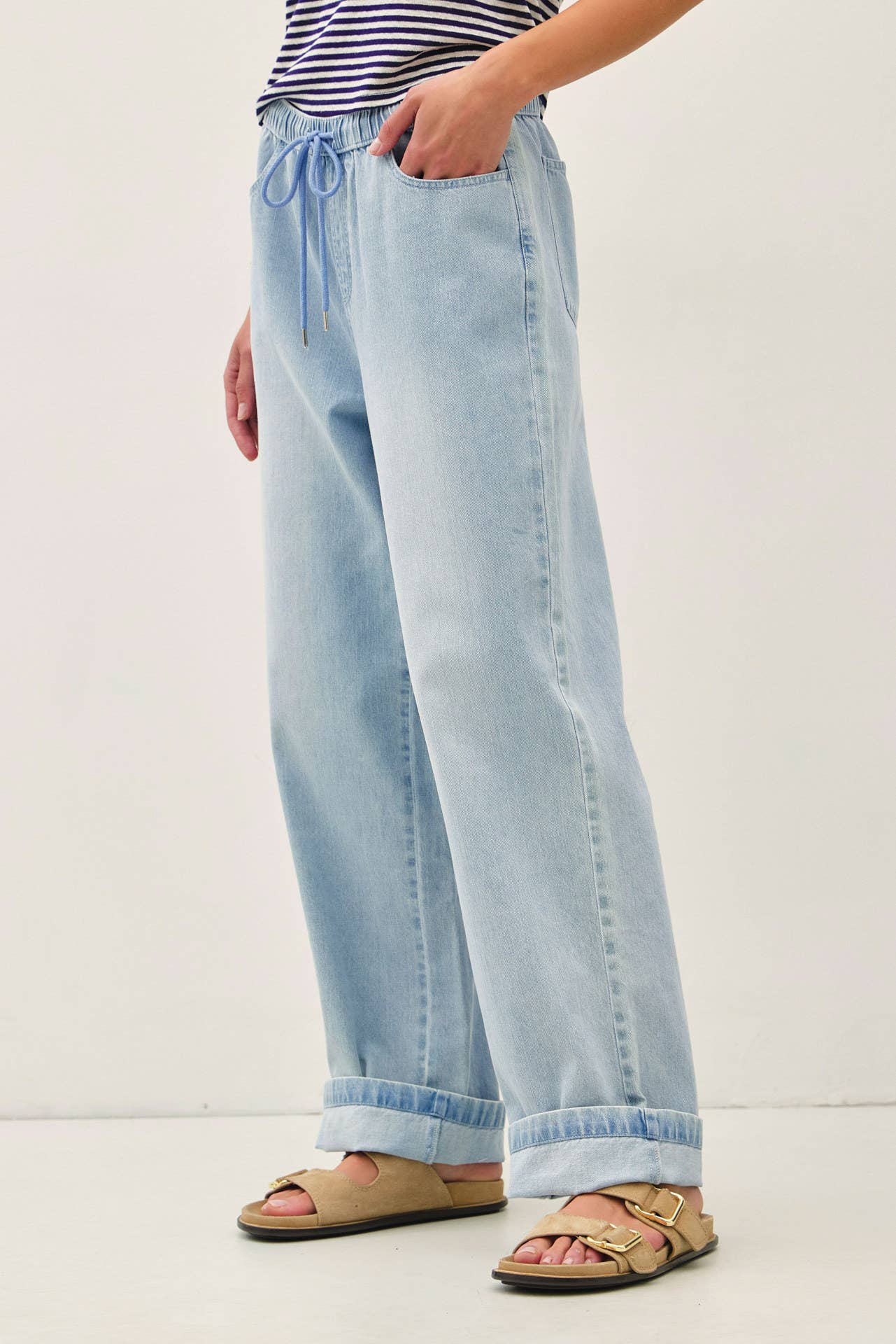 Pull On Wide Leg Denim Pants