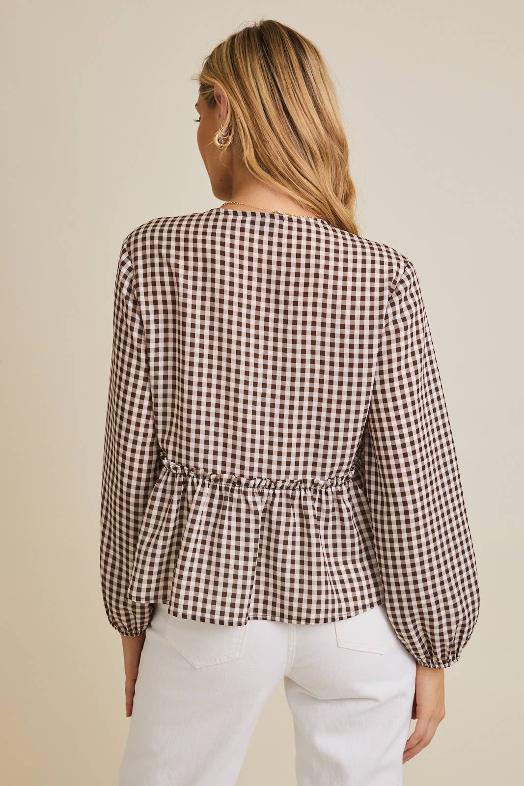 Check Print Triple Bow Front Top