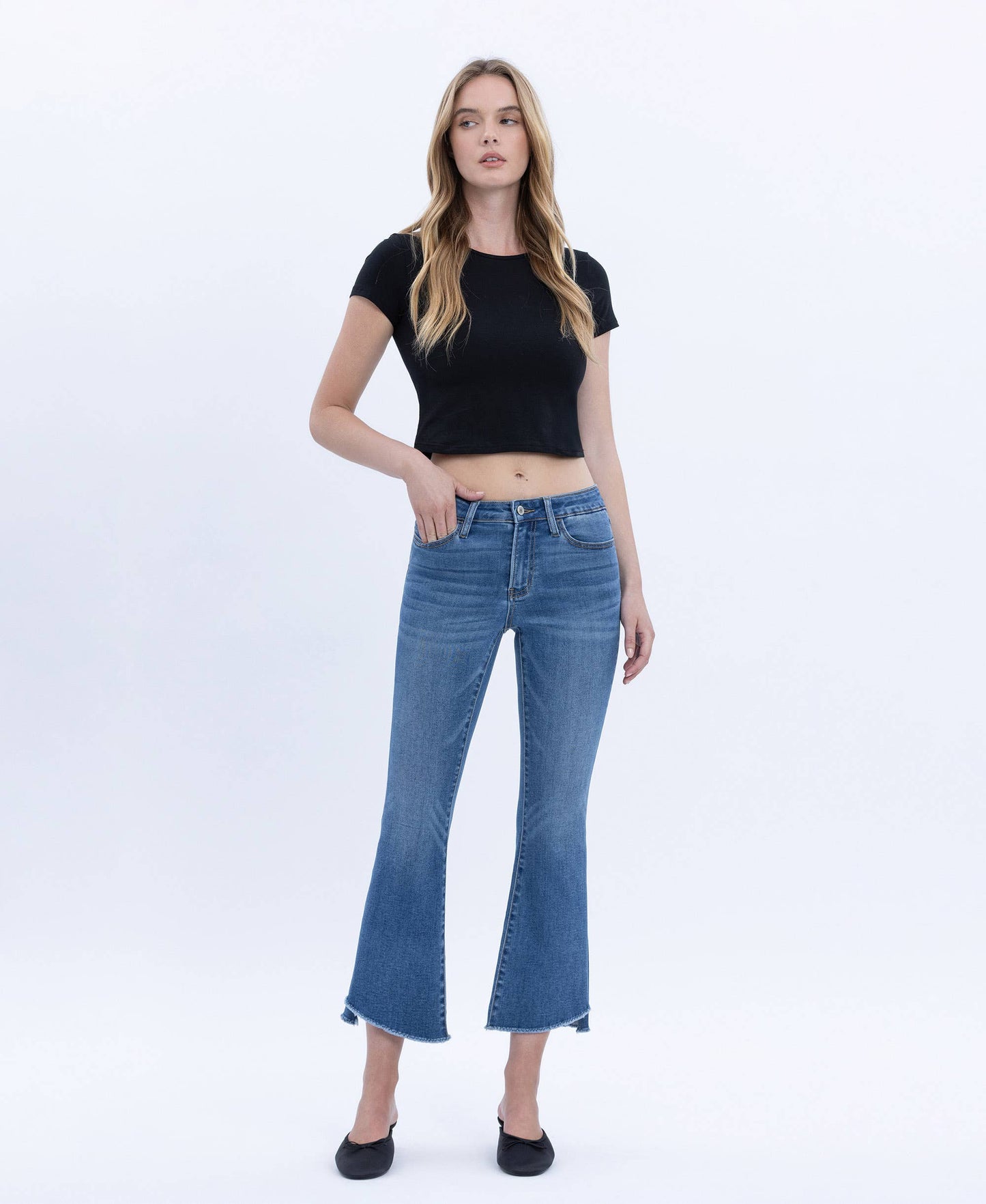 Alison Mid Rise Step Hem Crop Flare