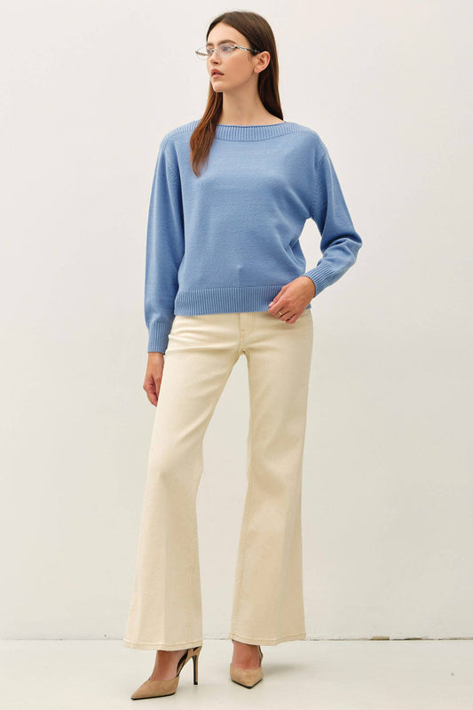 Ribbed Detail Boatneck Sweater