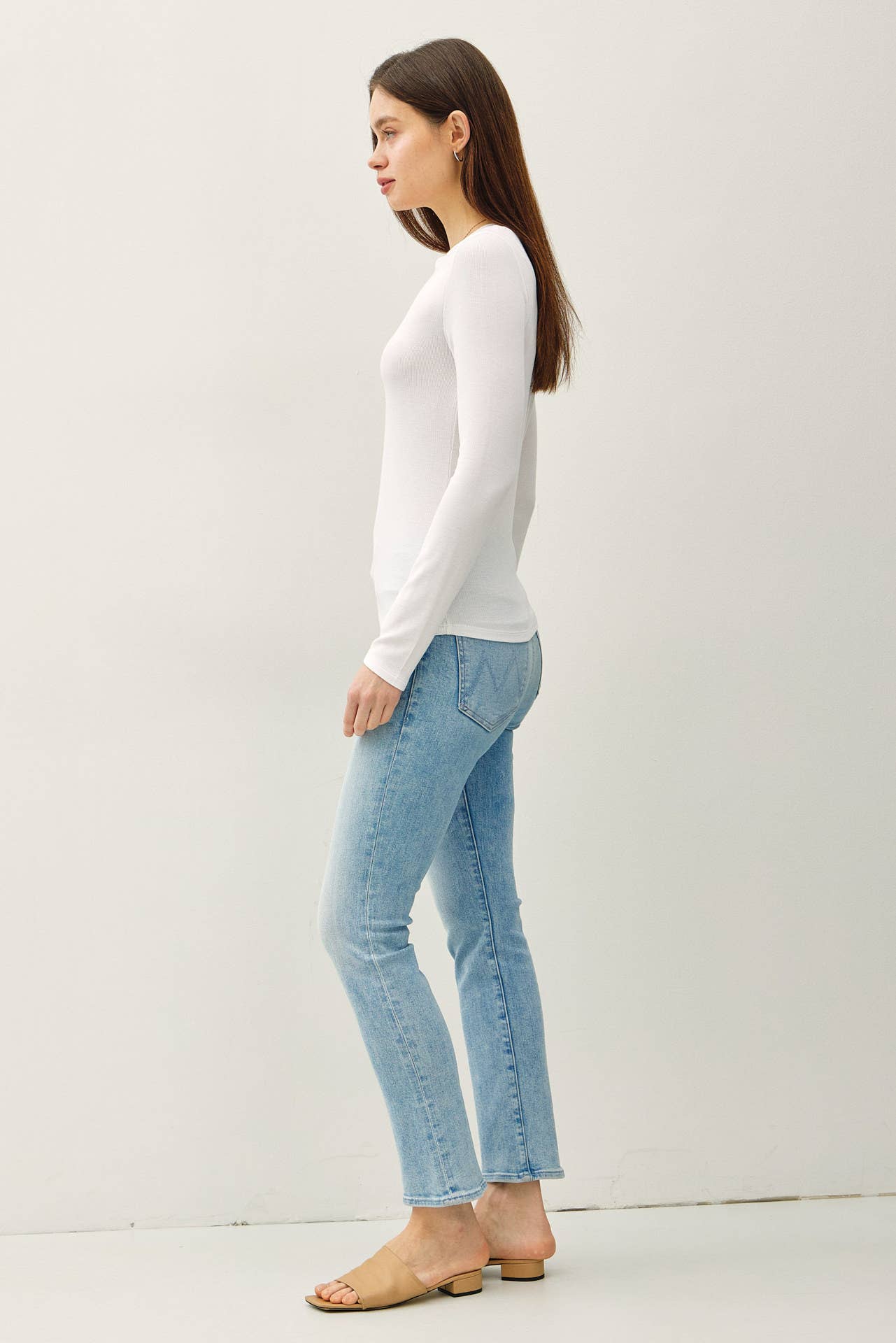 Ribbed Notched Neck Long Sleeve Top