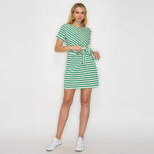 Load image into Gallery viewer, Green Striped Knit Mini Dress with Front Tie 
