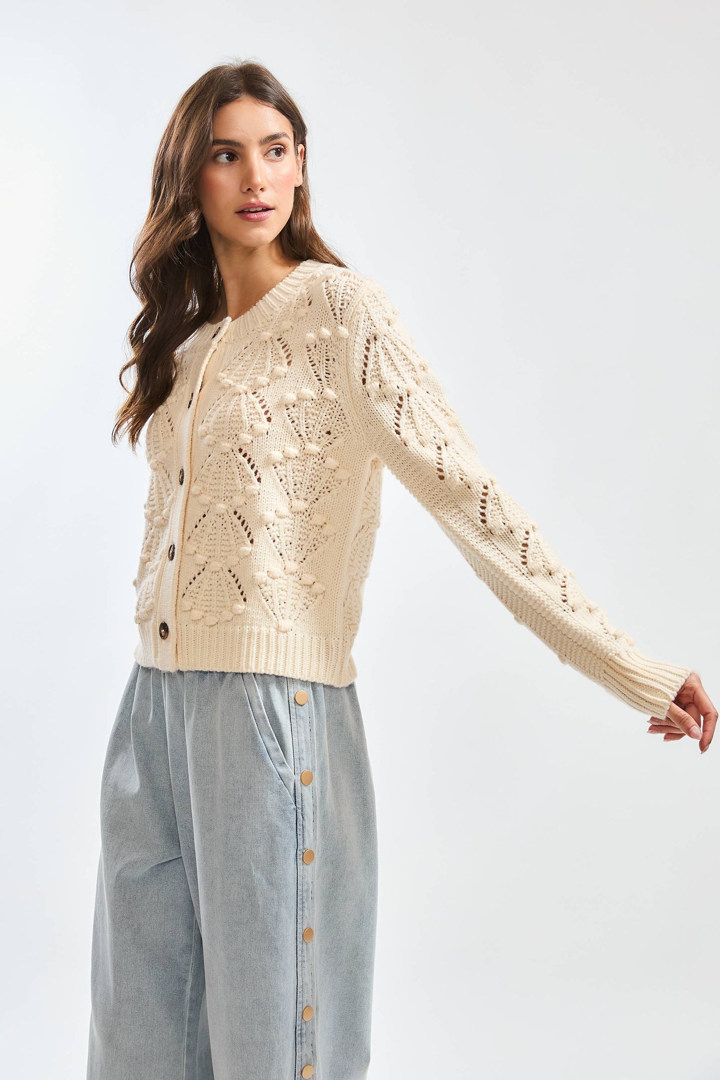 Shell Textured Button-Up Cardigan