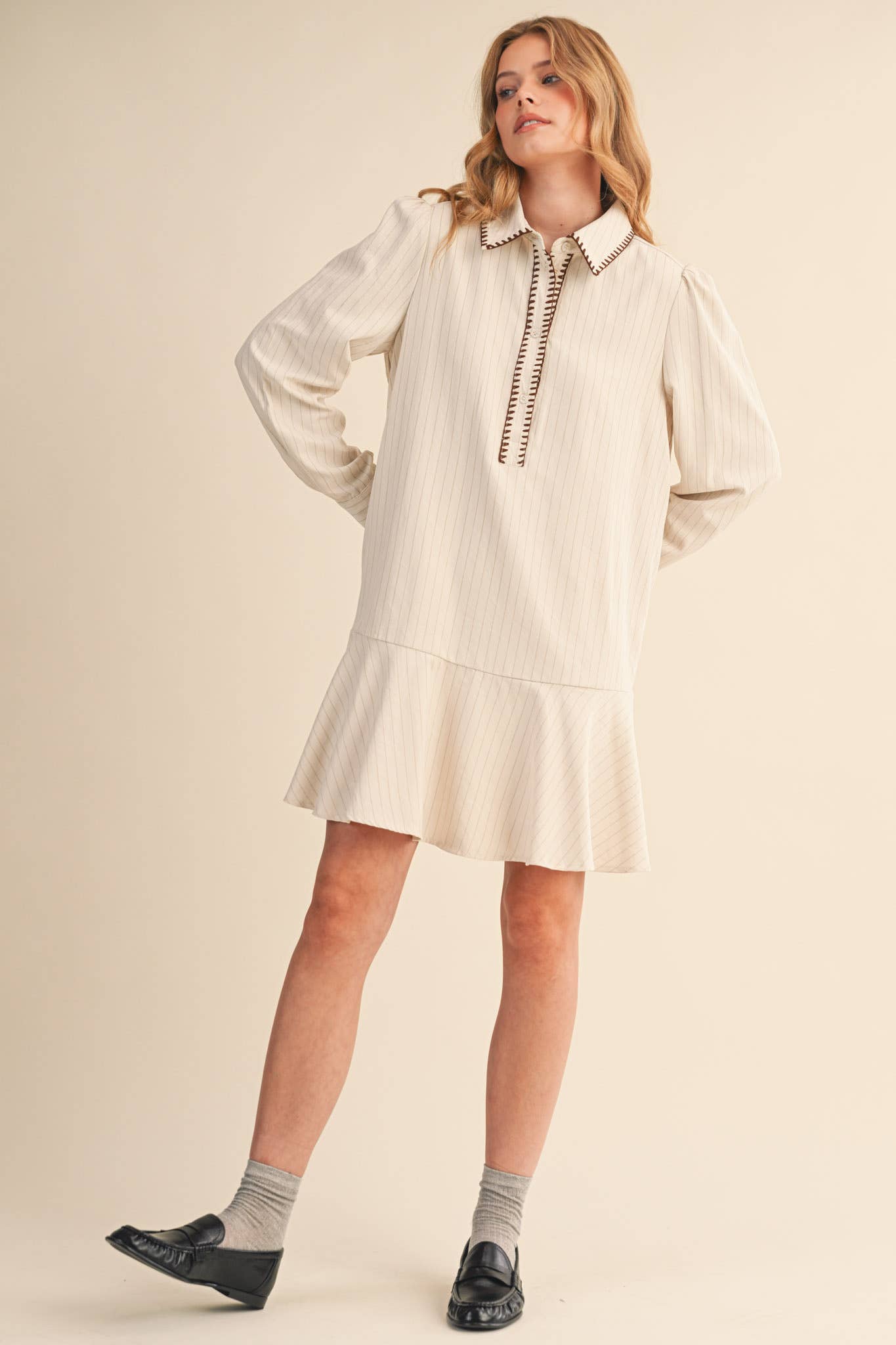 Rental - Contrast Stitch Striped Mini Dress