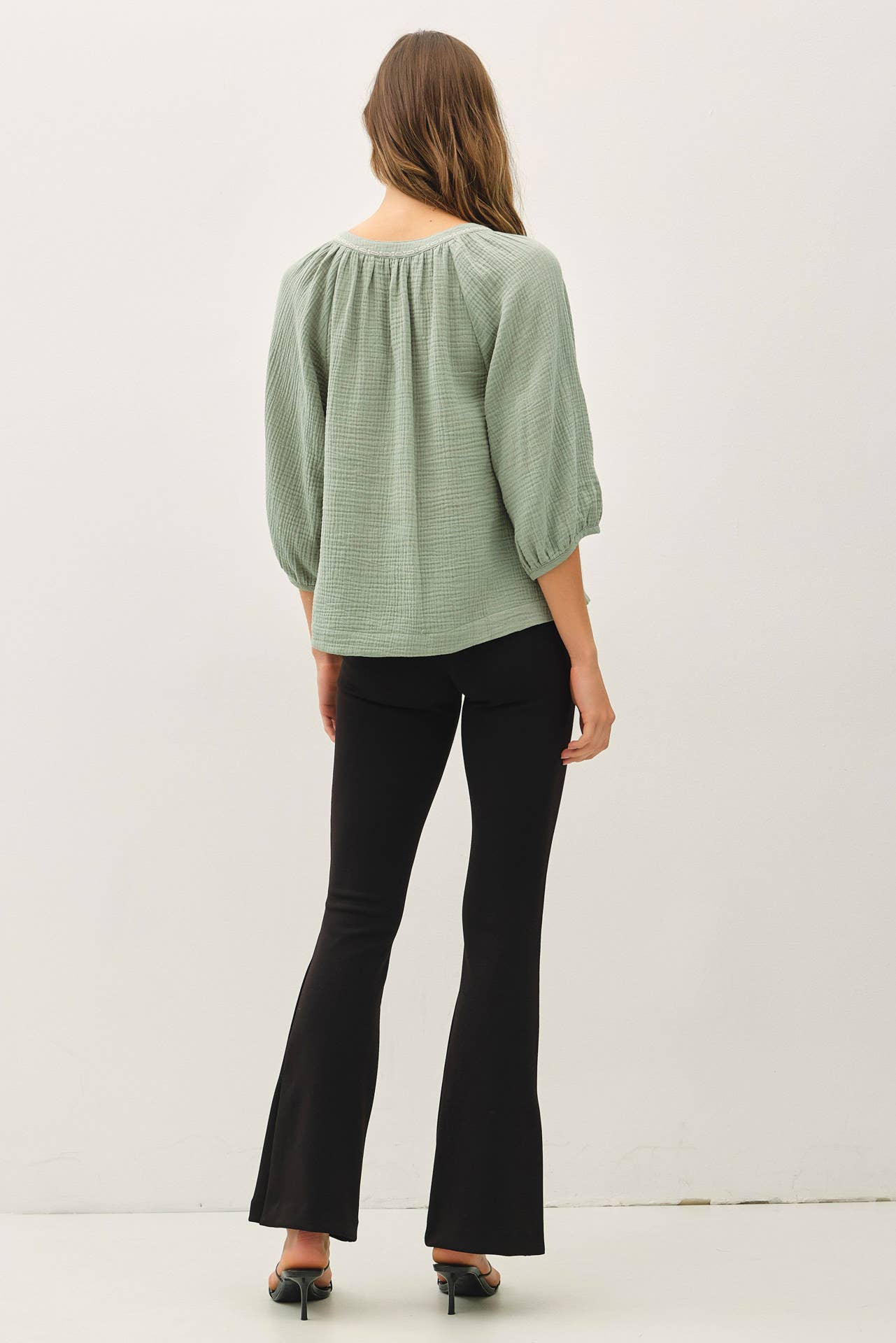 Embroidered Gauzy Peasant Top