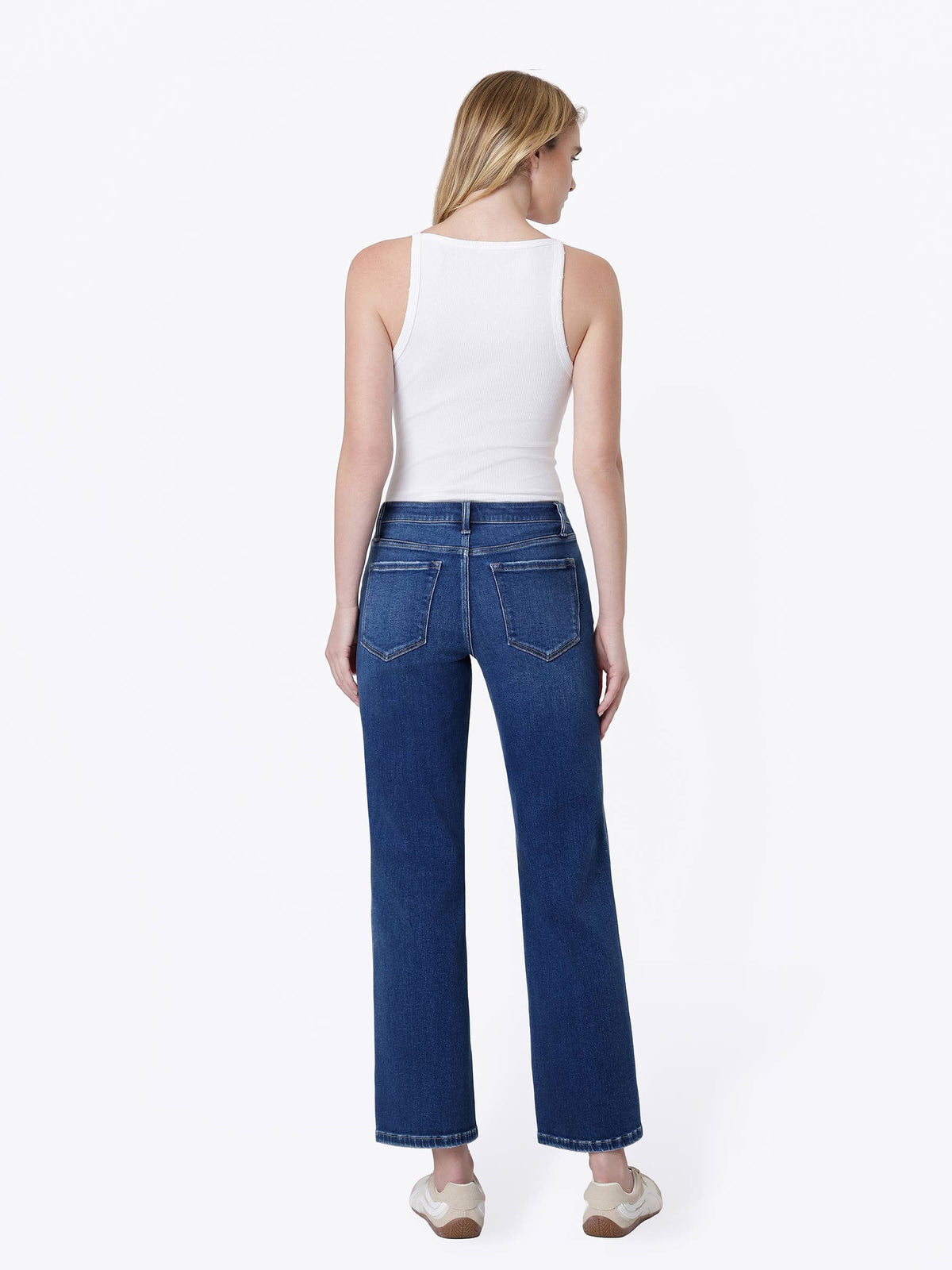 Mid Rise Dark Wash Ankle Slim Wide Jeans