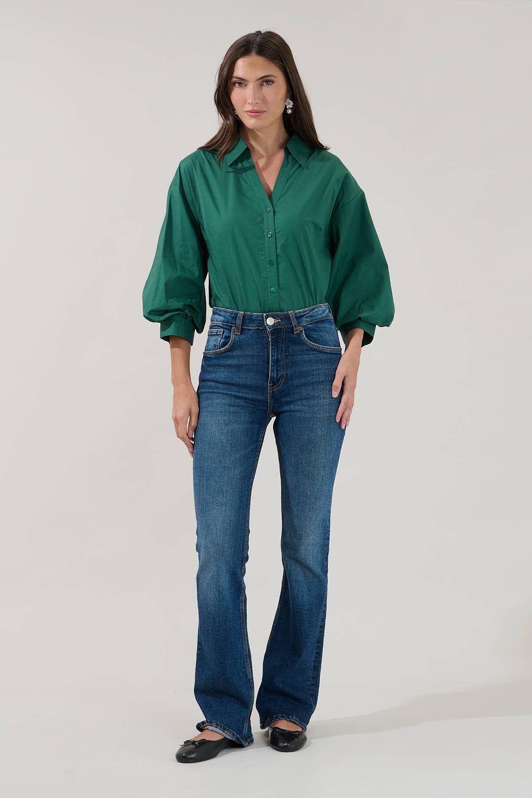 Balloon Sleeve Button Down Top