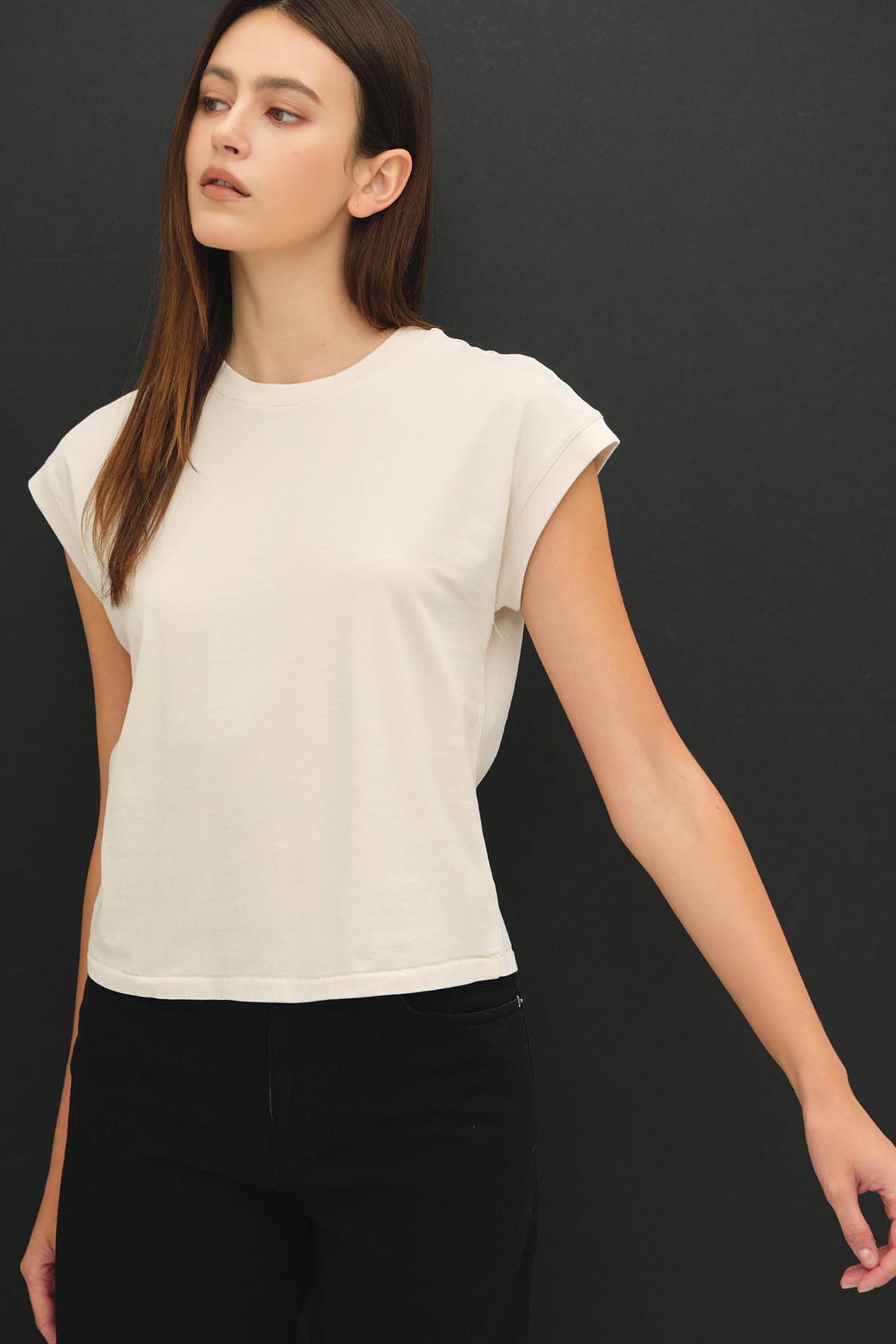 Cap Sleeve Crew Neck Cotton Top