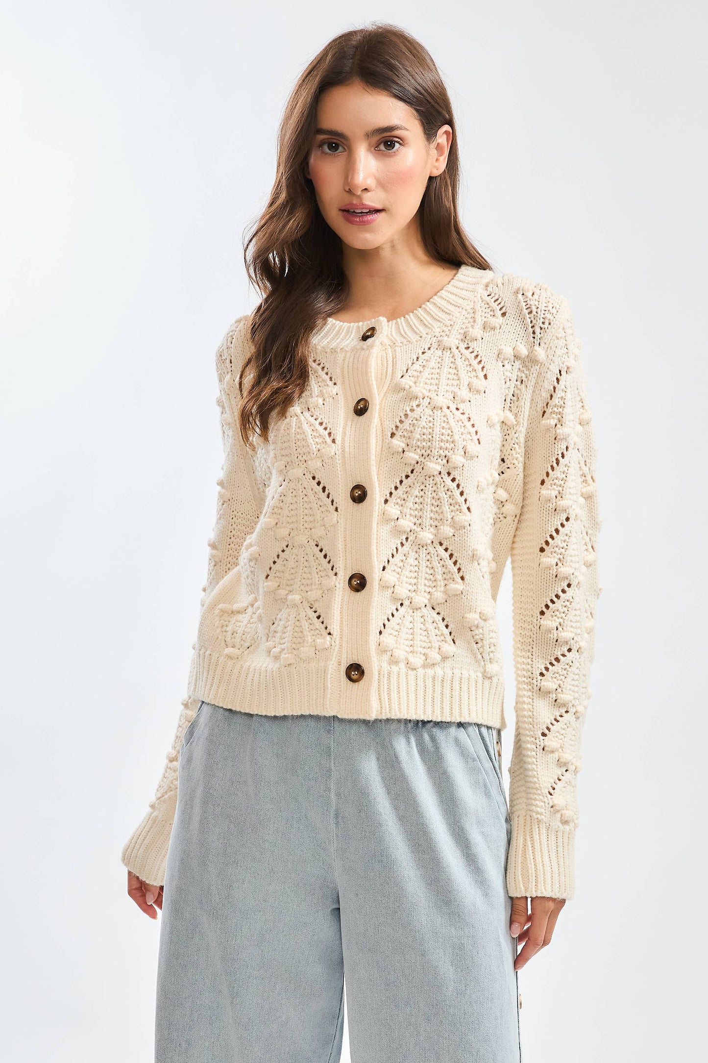 Shell Textured Button-Up Cardigan