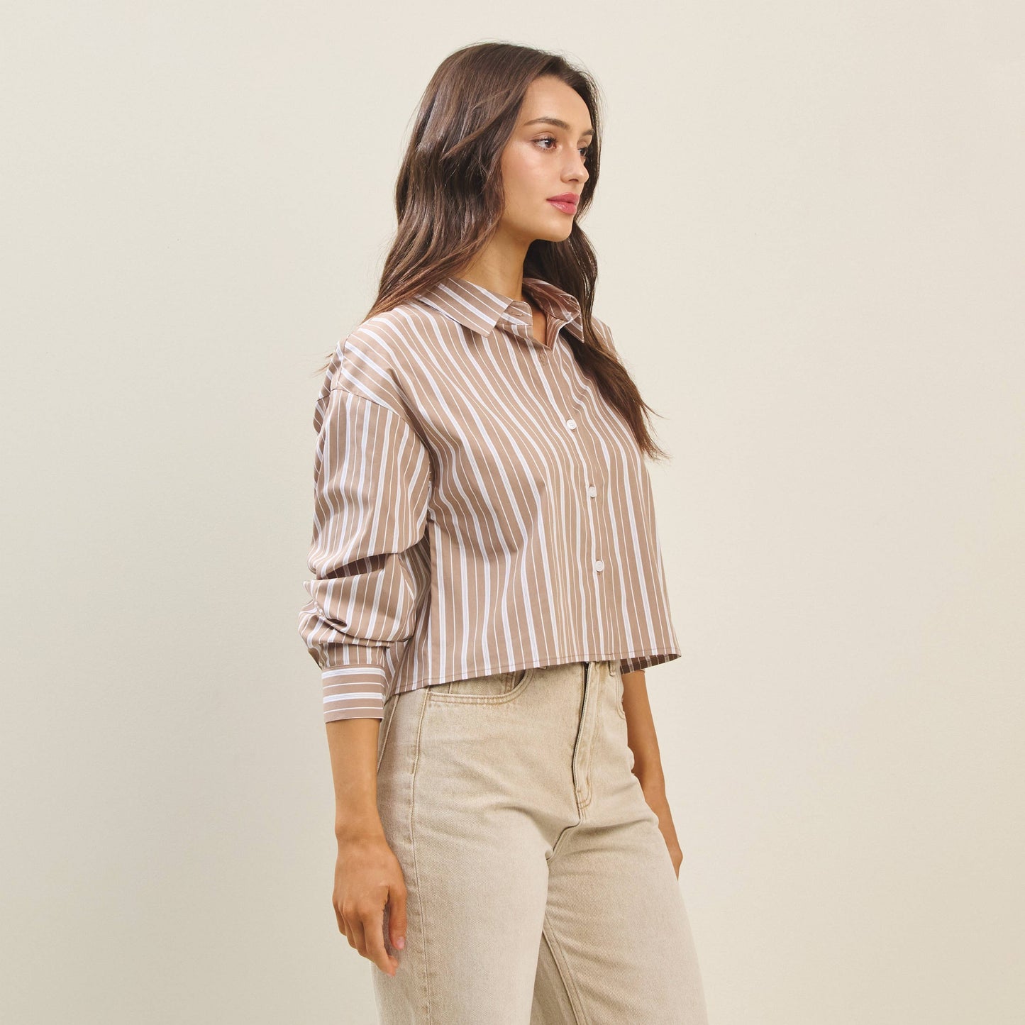 Striped Button Down Crop Length Shirt
