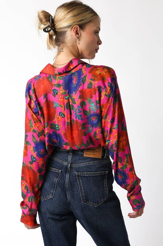Silky Button Down Floral Top