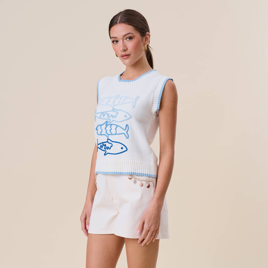 Sardine Embroidered Sleeveless Sweater