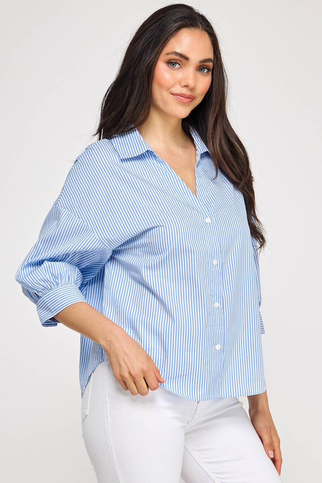 Crop Fit Collar Button Down Shirt