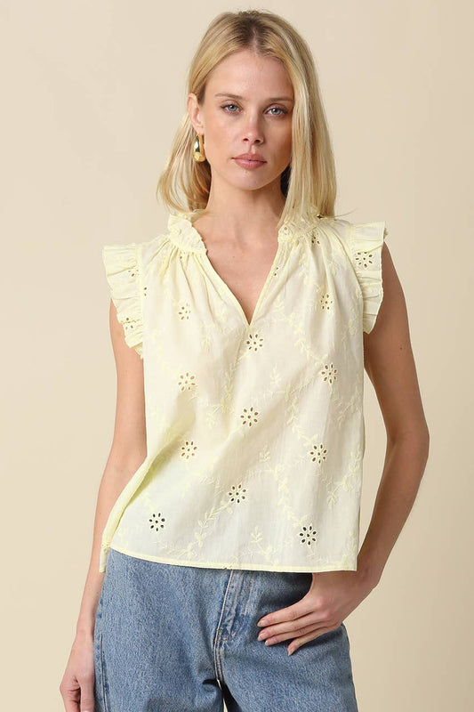 Eyelet Ruffle Sleeve Blouse