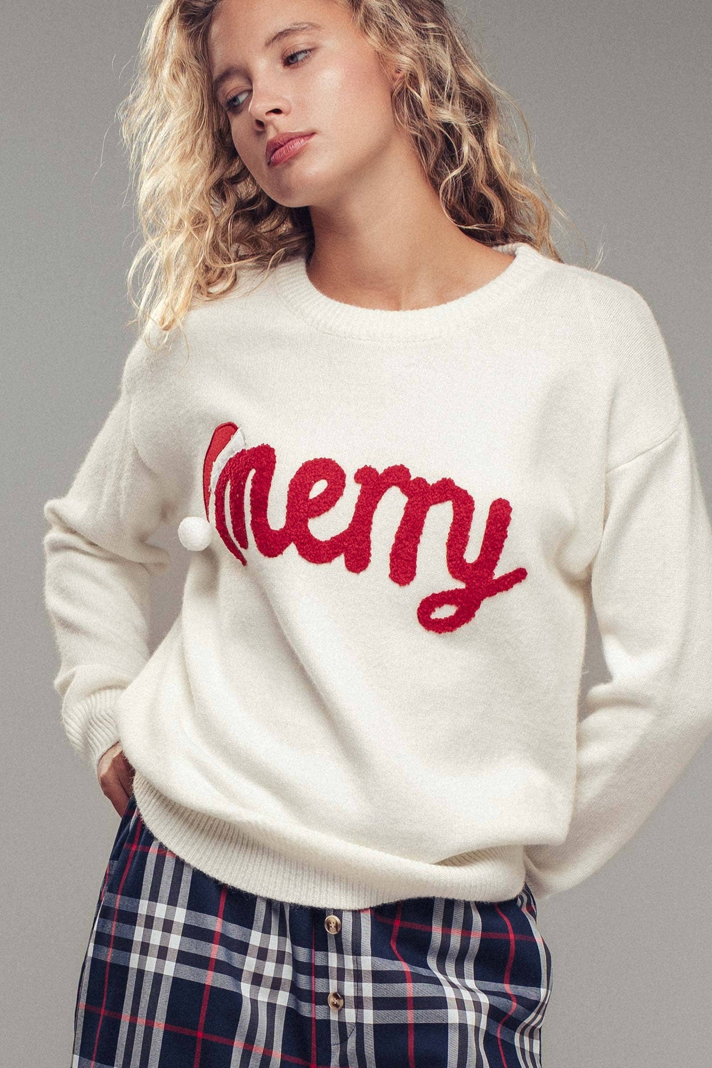 Merry Embroidered Crewneck Sweater