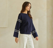 Load image into Gallery viewer, Boat Neck Striped Knit Sweater
