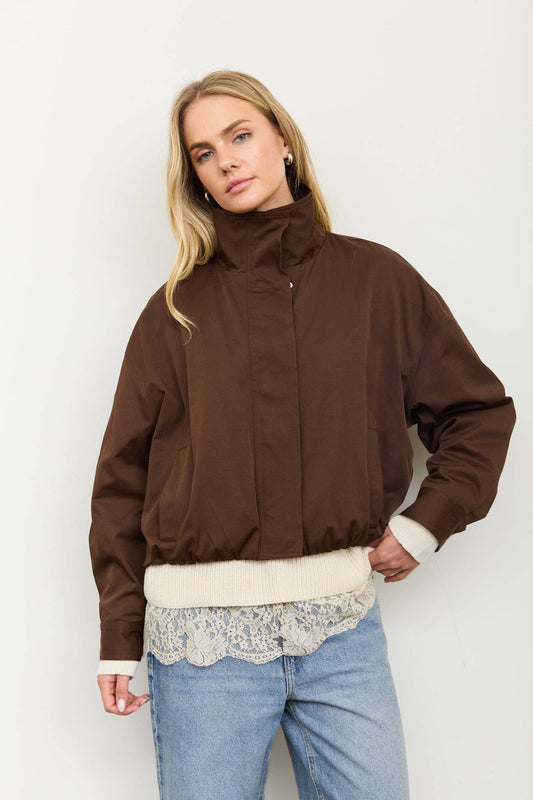 Mock Neck Elastic Hem Jacket