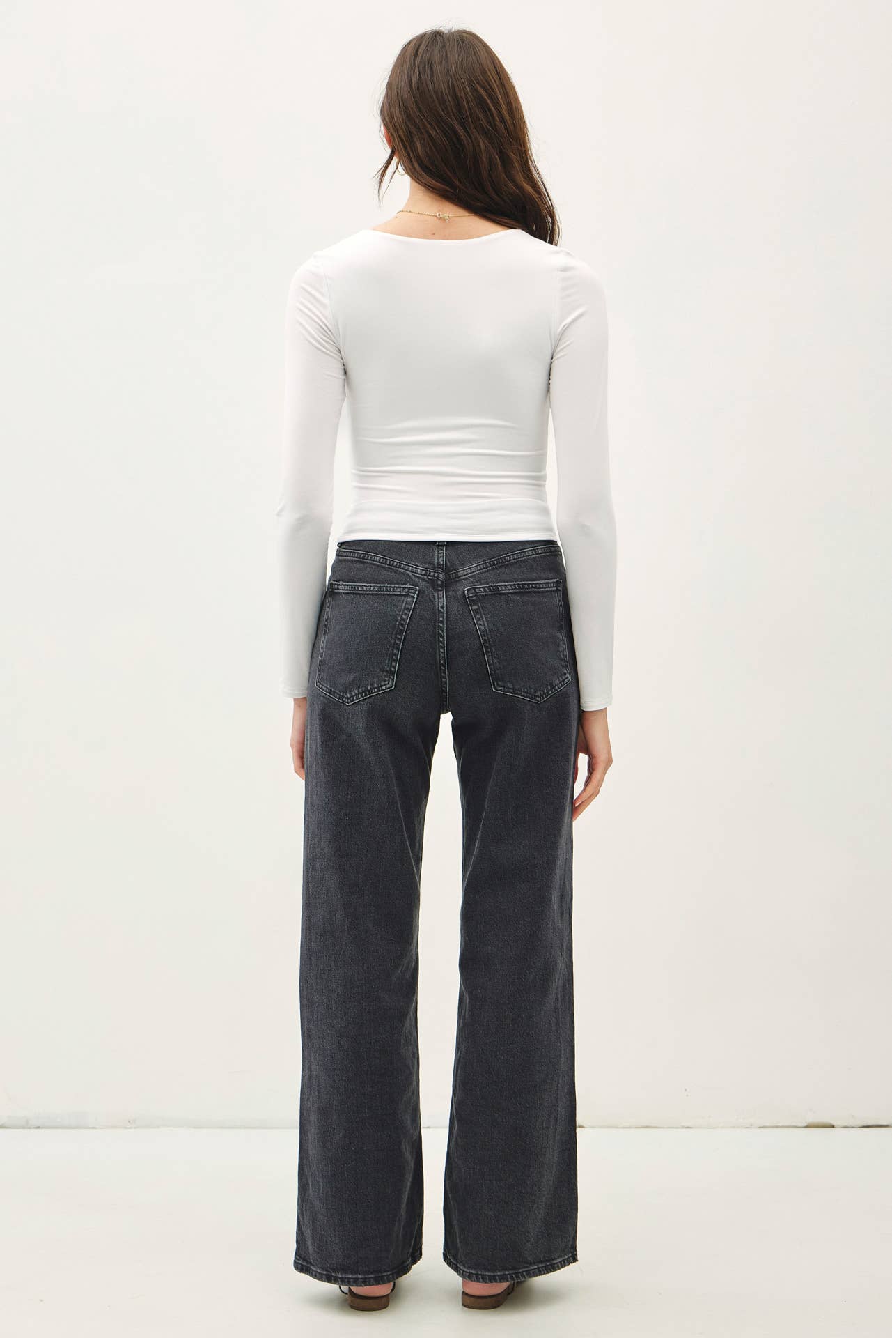 Fitted Basic Scoop Neck Long Sleeve Top