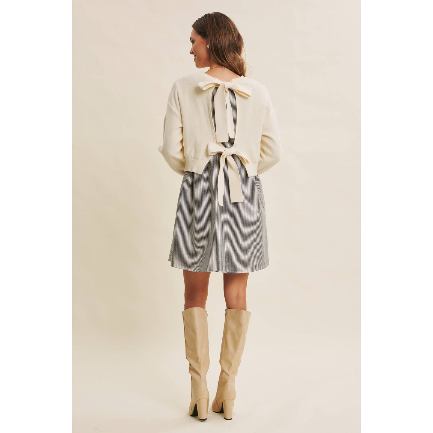 Tie Back Mixed Media Sweater Dress