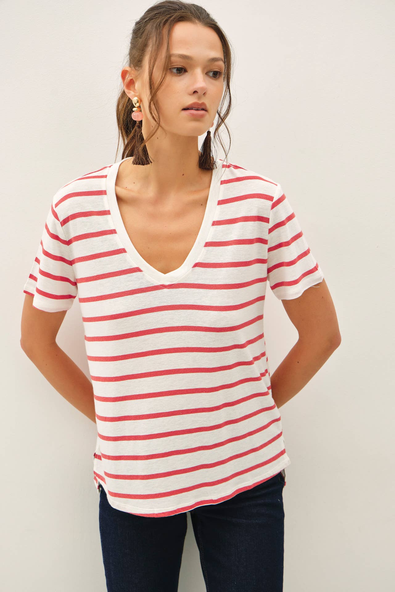 Linen Blend Striped Relaxed Top