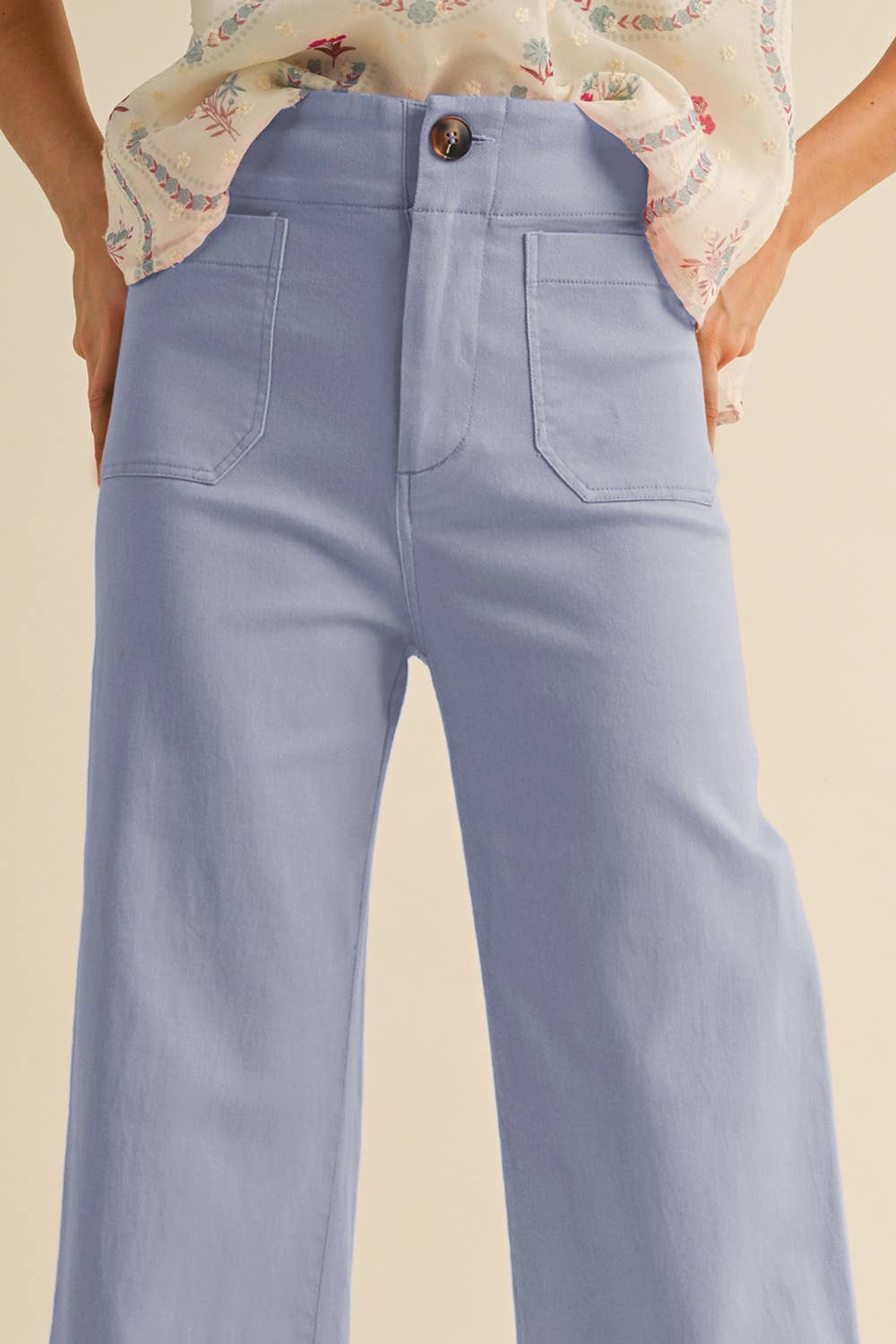 Patch Pocket Cropped Wide Leg Pants