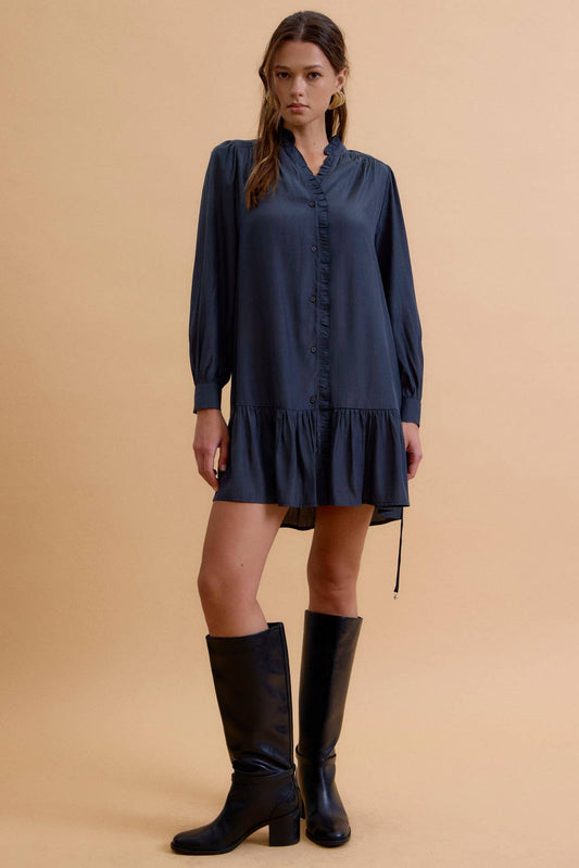 Long Sleeve Ruffled Mini Shirt Dress